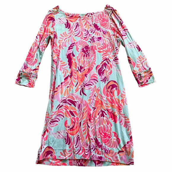 LILLY PULITZER Sophie Dress Poolside Love Birds Blue Pink 17412 UPF 50 Large - Picture 10 of 10